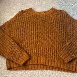 American Eagle Outfitters Women's Rust Cable-Knit Crewneck Sweater